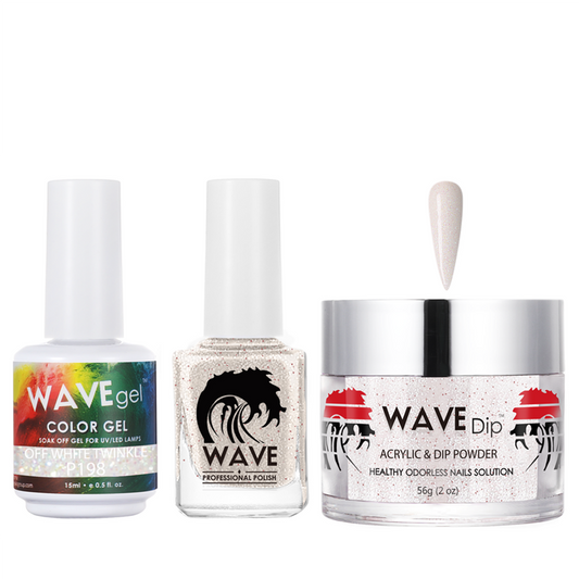 Wave Gel 4in1 Acrylic/Dipping Powder + Gel Polish + Nail Lacquer, SIMPLICITY Collection, 198, Off White Twinkle