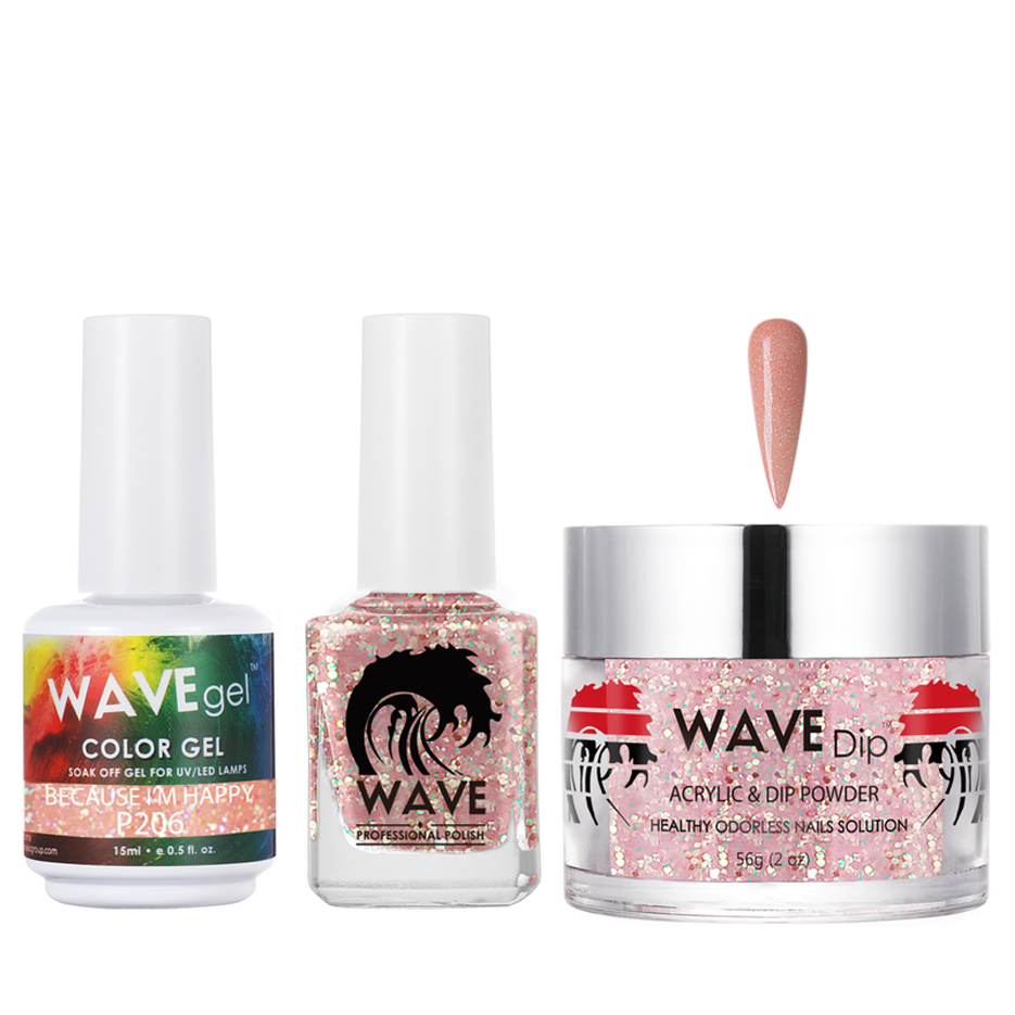 Wave Gel 4in1 Acrylic/Dipping Powder + Gel Polish + Nail Lacquer, SIMPLICITY Collection, 206, Because I'm Happy