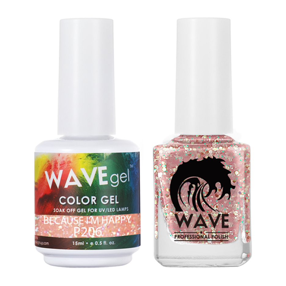 Wave Gel Nail Lacquer + Gel Polish, Simplicity Collection, 206, Because I'm Happy, 0.5oz