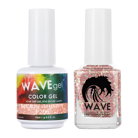 Wave Gel Nail Lacquer + Gel Polish, Simplicity Collection, 206, Because I'm Happy, 0.5oz