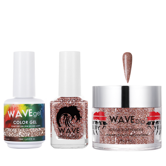 Wave Gel 4in1 Acrylic/Dipping Powder + Gel Polish + Nail Lacquer, SIMPLICITY Collection, 207, Rose Gold Glint