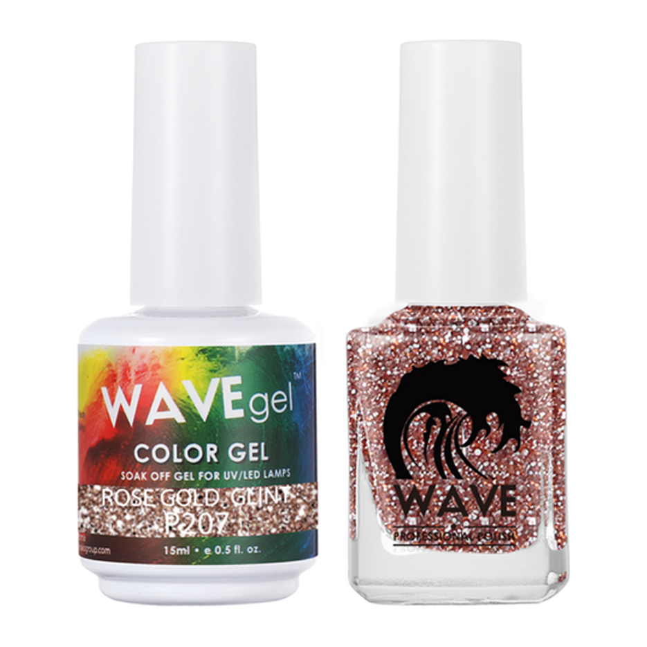 Wave Gel Nail Lacquer + Gel Polish, Simplicity Collection, 207, Rose Gold Glint, 0.5oz