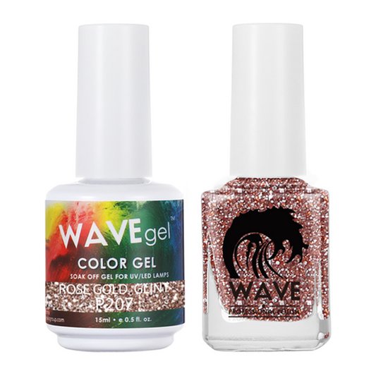 Wave Gel Nail Lacquer + Gel Polish, Simplicity Collection, 207, Rose Gold Glint, 0.5oz