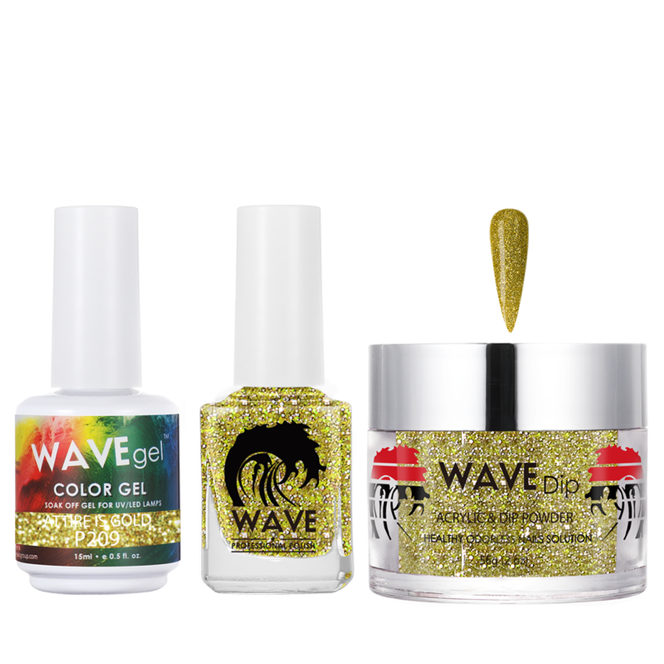 Wave Gel 4in1 Acrylic/Dipping Powder + Gel Polish + Nail Lacquer, SIMPLICITY Collection, 209, Attire Is Gold