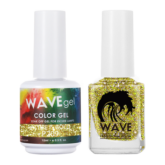 Wave Gel Nail Lacquer + Gel Polish, Simplicity Collection, 209, Attire Is Gold, 0.5oz