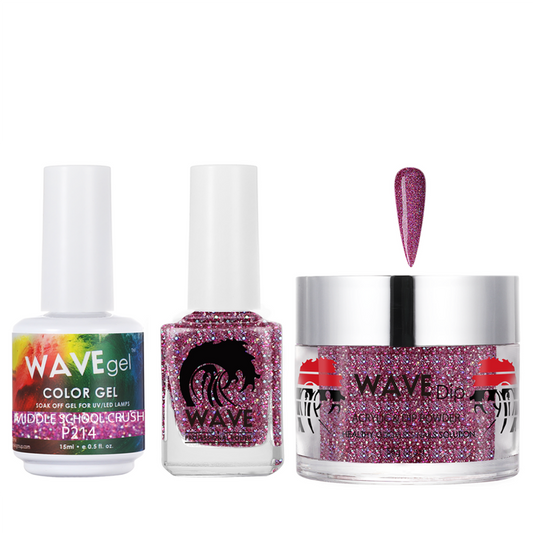 Wave Gel 4in1 Acrylic/Dipping Powder + Gel Polish + Nail Lacquer, SIMPLICITY Collection, 214, Middle School Crush