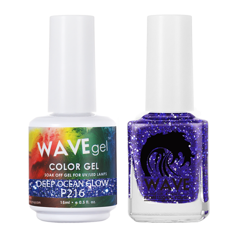 Wave Gel Nail Lacquer + Gel Polish, Simplicity Collection, 216, Deep Ocean Glow, 0.5oz