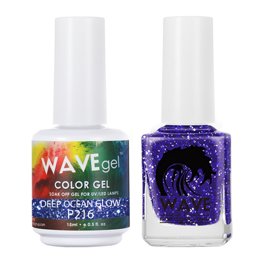 Wave Gel Nail Lacquer + Gel Polish, Simplicity Collection, 216, Deep Ocean Glow, 0.5oz