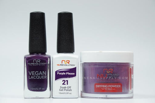 NuRevolution 3in1 Dipping Powder + Gel Polish + Nail Lacquer, 021, Purple Please OK1129