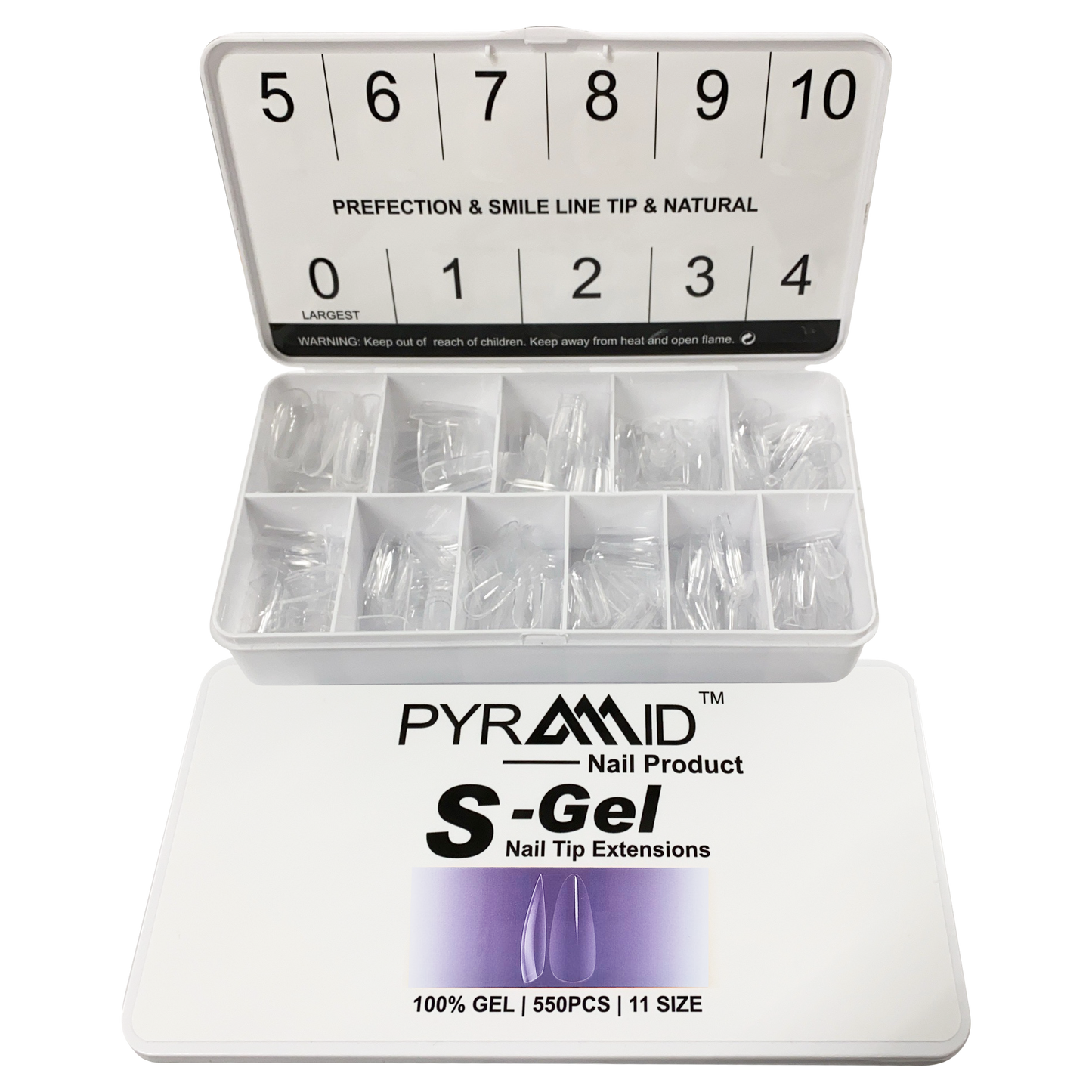 Pyramid S-Gel Extension Nail Tips Box, 11 Sizes, ALMOND