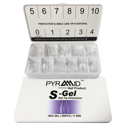 Pyramid S-Gel Extension Nail Tips Box, 11 Sizes, ALMOND