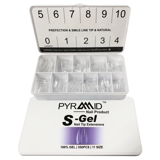 Pyramid S-Gel Extension Nail Tips Box, 11 Sizes, ALMOND