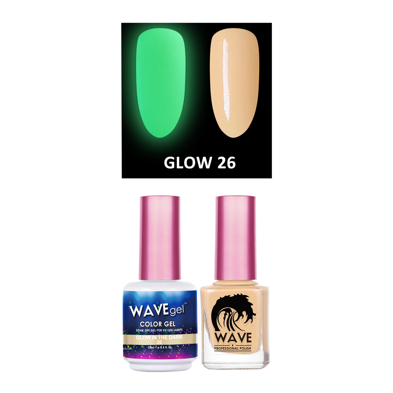 Wave Gel Gel Polish + Nail Lacquer, Glow In The Dark Collection, 26, 0.5oz