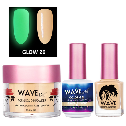 Wave Gel 3in1 Acrylic/Dipping Powder + Gel Polish + Nail Lacquer, Glow In The Dark Collection, 26