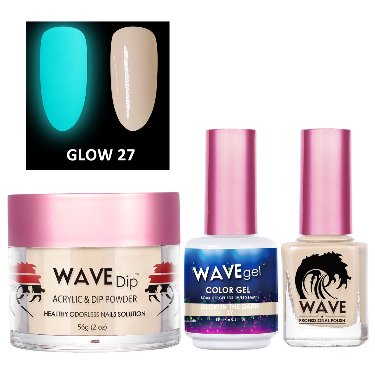 Wave Gel 3in1 Acrylic/Dipping Powder + Gel Polish + Nail Lacquer, Glow In The Dark Collection, 27