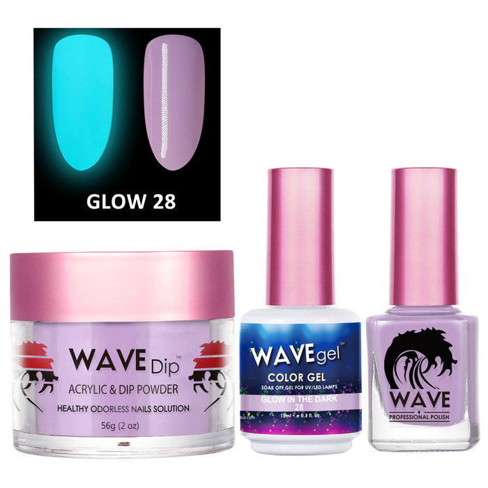 Wave Gel 3in1 Acrylic/Dipping Powder + Gel Polish + Nail Lacquer, Glow In The Dark Collection, 28