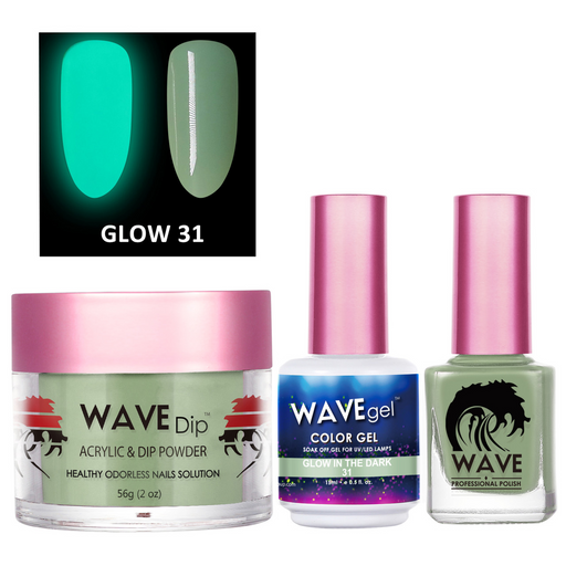 Wave Gel 3in1 Acrylic/Dipping Powder + Gel Polish + Nail Lacquer, Glow In The Dark Collection, 31