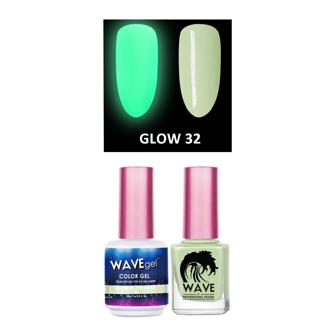 Wave Gel Gel Polish + Nail Lacquer, Glow In The Dark Collection, 32, 0.5oz