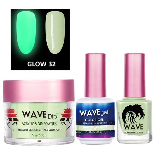 Wave Gel 3in1 Acrylic/Dipping Powder + Gel Polish + Nail Lacquer, Glow In The Dark Collection, 32