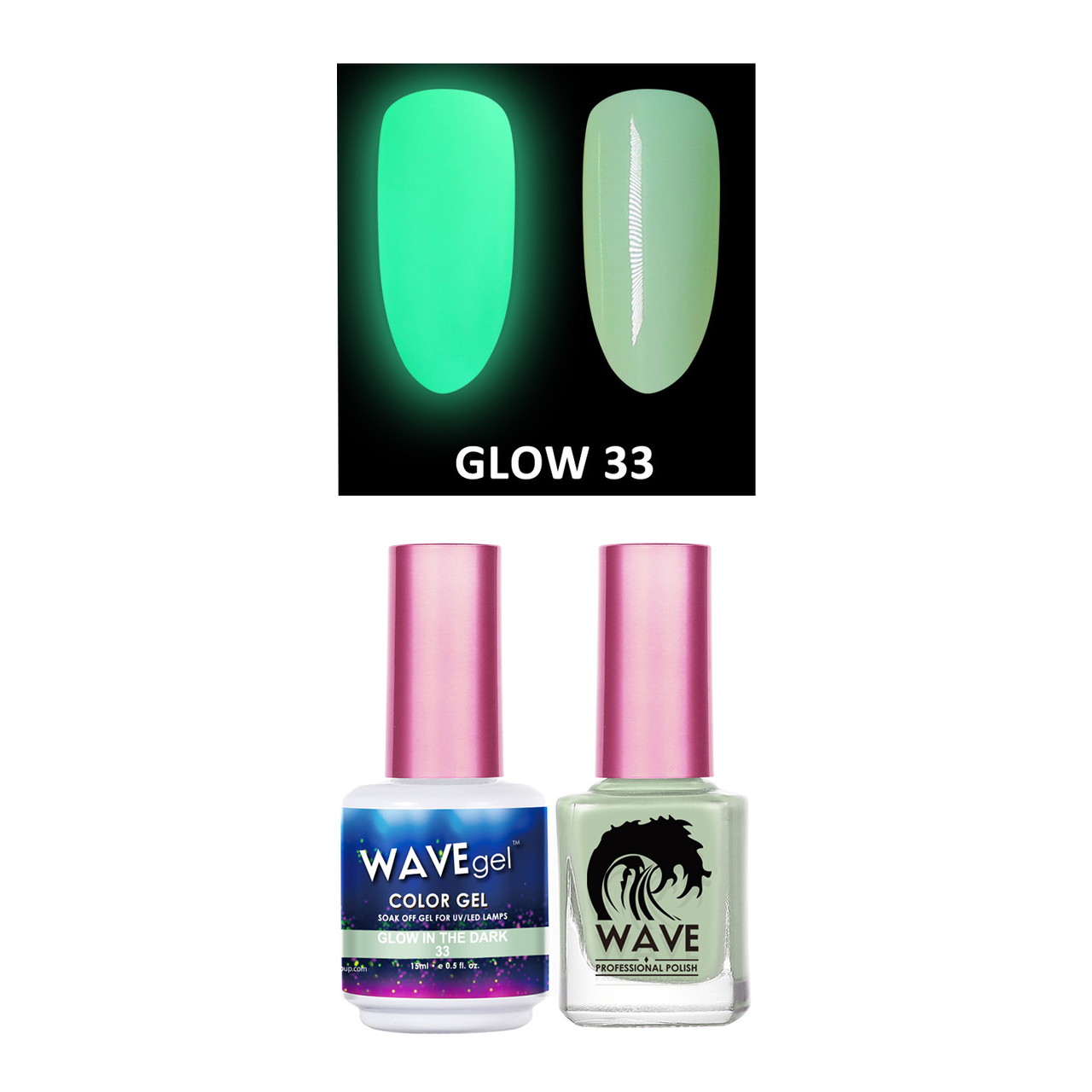 Wave Gel Gel Polish + Nail Lacquer, Glow In The Dark Collection, 33, 0.5oz