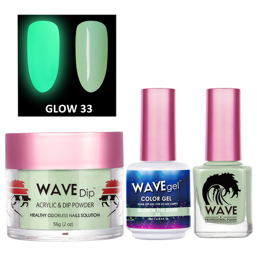 Wave Gel 3in1 Acrylic/Dipping Powder + Gel Polish + Nail Lacquer, Glow In The Dark Collection, 33