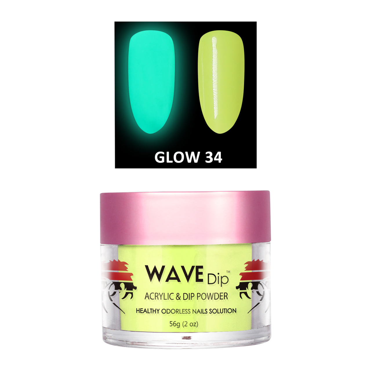 Wave Gel Acrylic/Dipping Powder, Glow In The Dark Collection, 34, 2oz