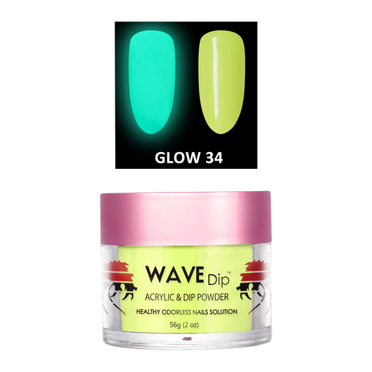 Wave Gel Acrylic/Dipping Powder, Glow In The Dark Collection, 34, 2oz