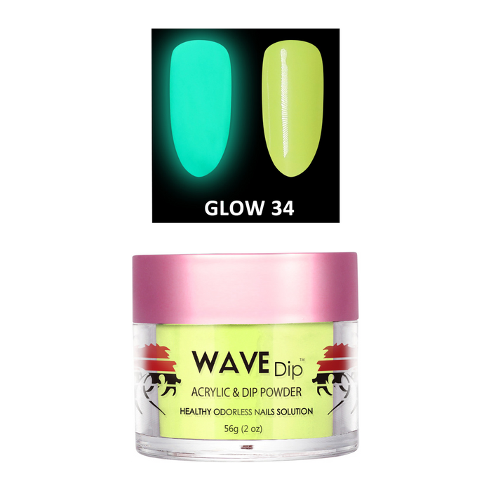 Wave Gel Acrylic/Dipping Powder, Glow In The Dark Collection, 34, 2oz