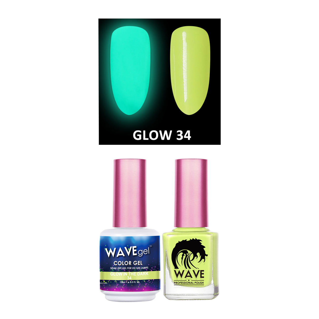 Wave Gel Gel Polish + Nail Lacquer, Glow In The Dark Collection, 34, 0.5oz