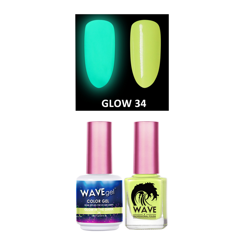 Wave Gel Gel Polish + Nail Lacquer, Glow In The Dark Collection, 34, 0.5oz