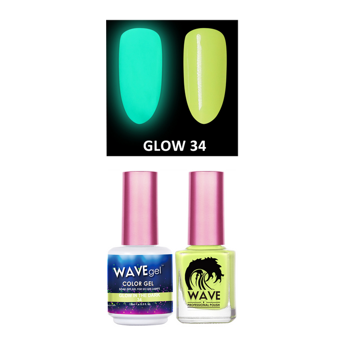 Wave Gel Gel Polish + Nail Lacquer, Glow In The Dark Collection, 34, 0.5oz