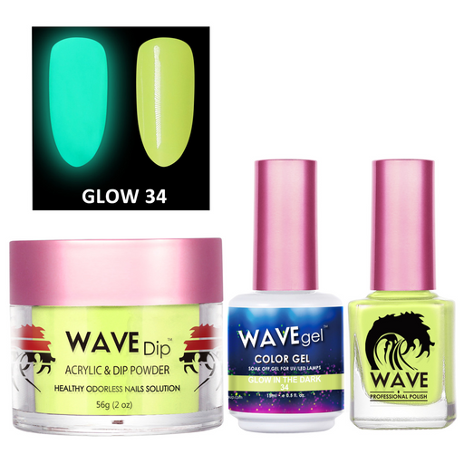 Wave Gel 3in1 Acrylic/Dipping Powder + Gel Polish + Nail Lacquer, Glow In The Dark Collection, 34