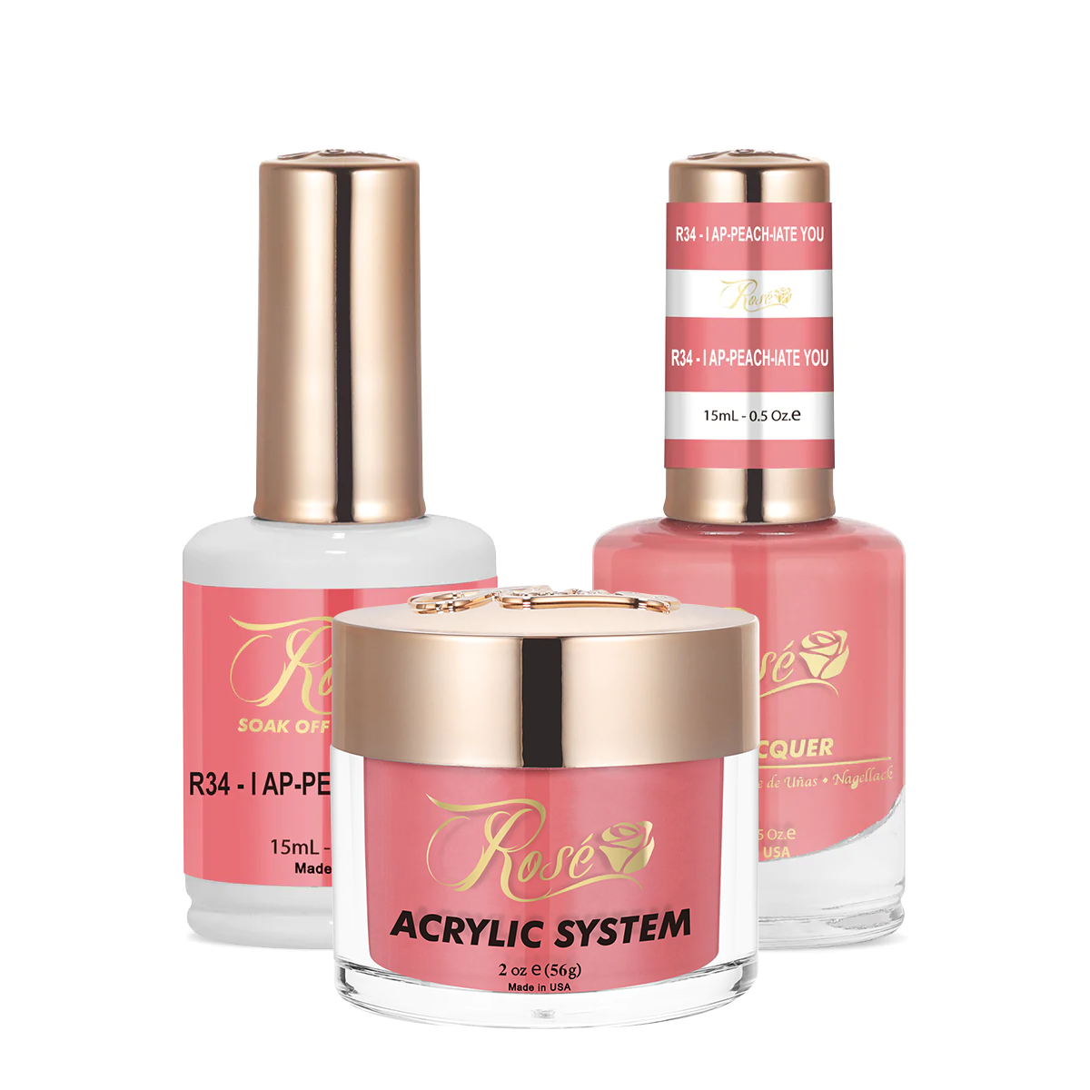 Rose 3in1 Acrylic/Dipping Powder + Gel Polish + Nail Lacquer, 034, I Ap-peach-iate You