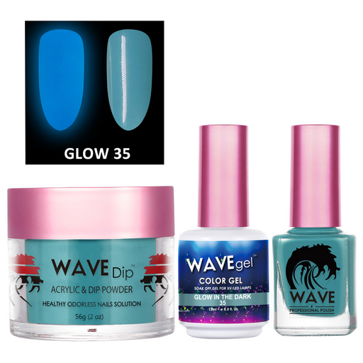 Wave Gel 3in1 Acrylic/Dipping Powder + Gel Polish + Nail Lacquer, Glow In The Dark Collection, 35