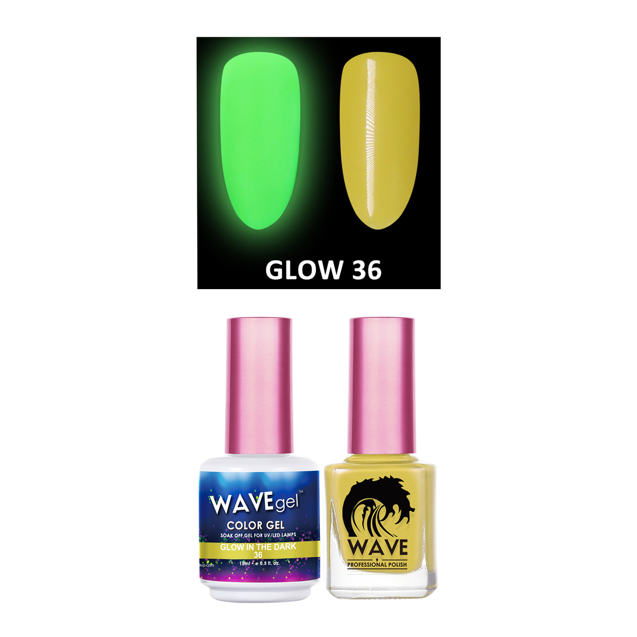 Wave Gel Gel Polish + Nail Lacquer, Glow In The Dark Collection, 36, 0.5oz