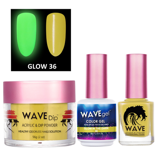 Wave Gel 3in1 Acrylic/Dipping Powder + Gel Polish + Nail Lacquer, Glow In The Dark Collection, 36