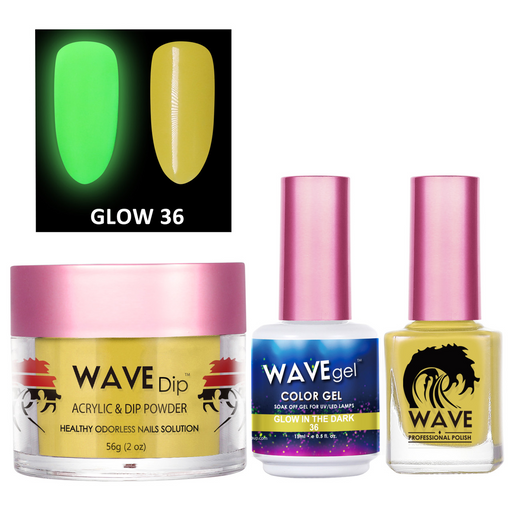 Wave Gel 3in1 Acrylic/Dipping Powder + Gel Polish + Nail Lacquer, Glow In The Dark Collection, 36