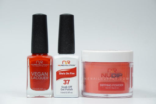 NuRevolution 3in1 Dipping Powder + Gel Polish + Nail Lacquer, 037, She's On Fire OK1129