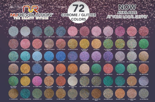 NuRevolution Dipping Powder, Chrome / Glitter Collection, 2oz, Full line of 72 colors (from CG01 to CG72), 0.5oz OK1129