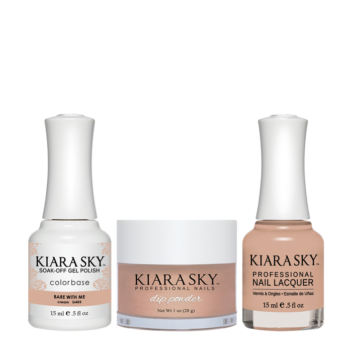 Kiara Sky 3in1 Dipping Powder + Gel Polish + Nail Lacquer, DGL 403, Bare With Me