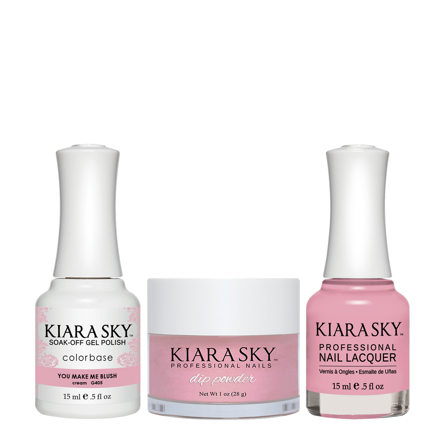 Kiara Sky 3in1 Dipping Powder + Gel Polish + Nail Lacquer, DGL 405, You Make Me Blush