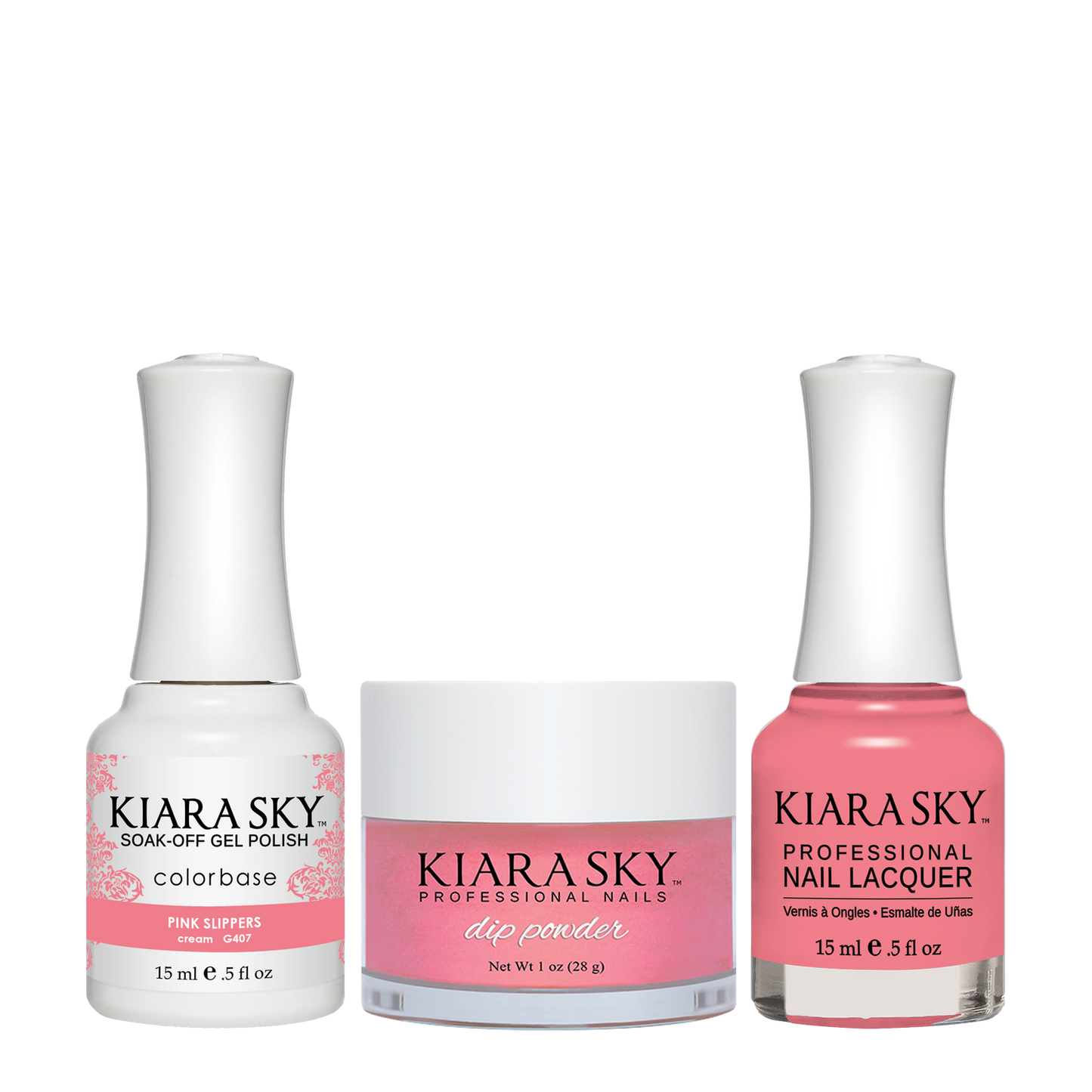 Kiara Sky 3in1 Dipping Powder + Gel Polish + Nail Lacquer, DGL 407, Pink Slippers