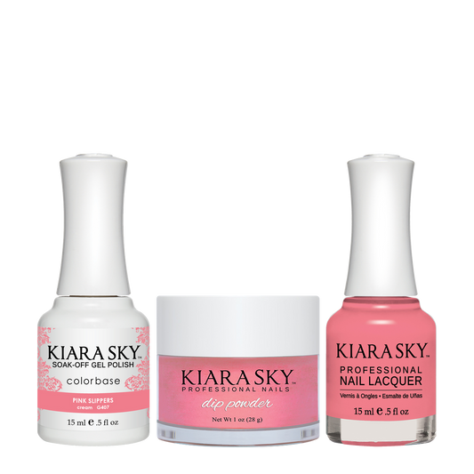 Kiara Sky 3in1 Dipping Powder + Gel Polish + Nail Lacquer, DGL 407, Pink Slippers