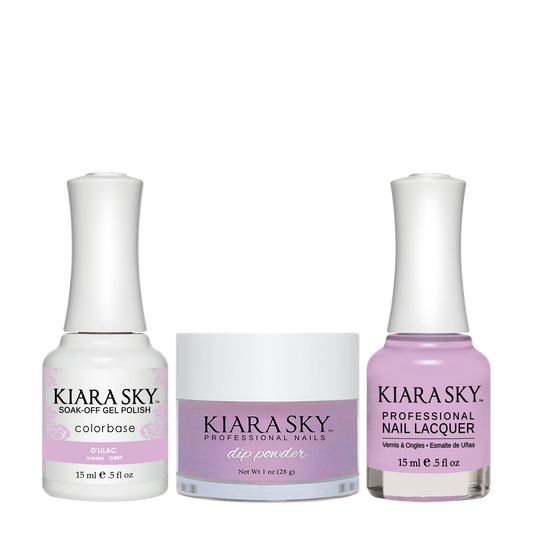 Kiara Sky 3in1 Dipping Powder + Gel Polish + Nail Lacquer, DGL 409, D'Lilac