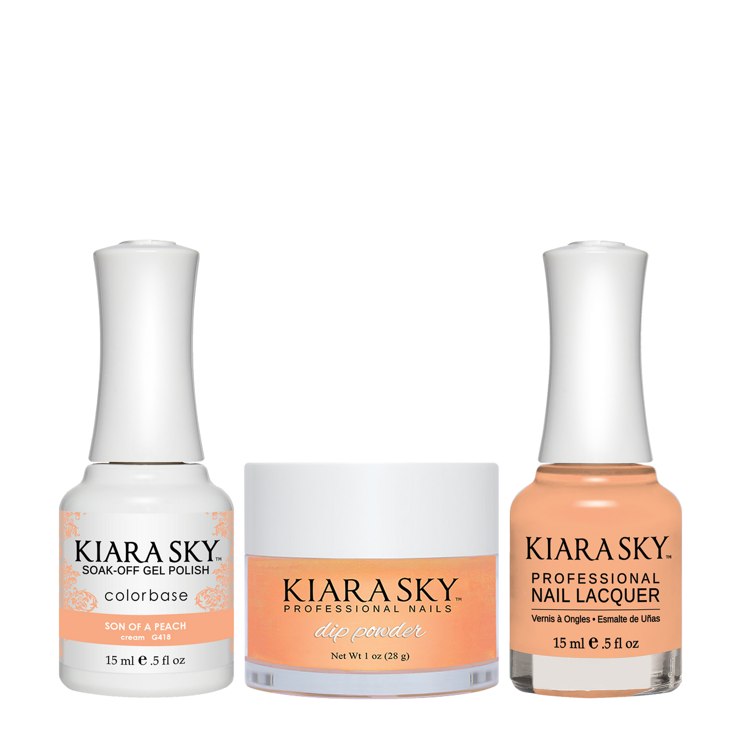 Kiara Sky 3in1 Dipping Powder + Gel Polish + Nail Lacquer, DGL 418, Son Of A Peach