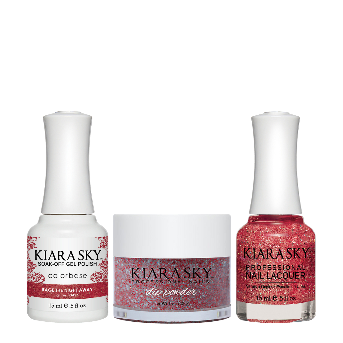 Kiara Sky 3in1 Dipping Powder + Gel Polish + Nail Lacquer, DGL 427, Rage The Night Away