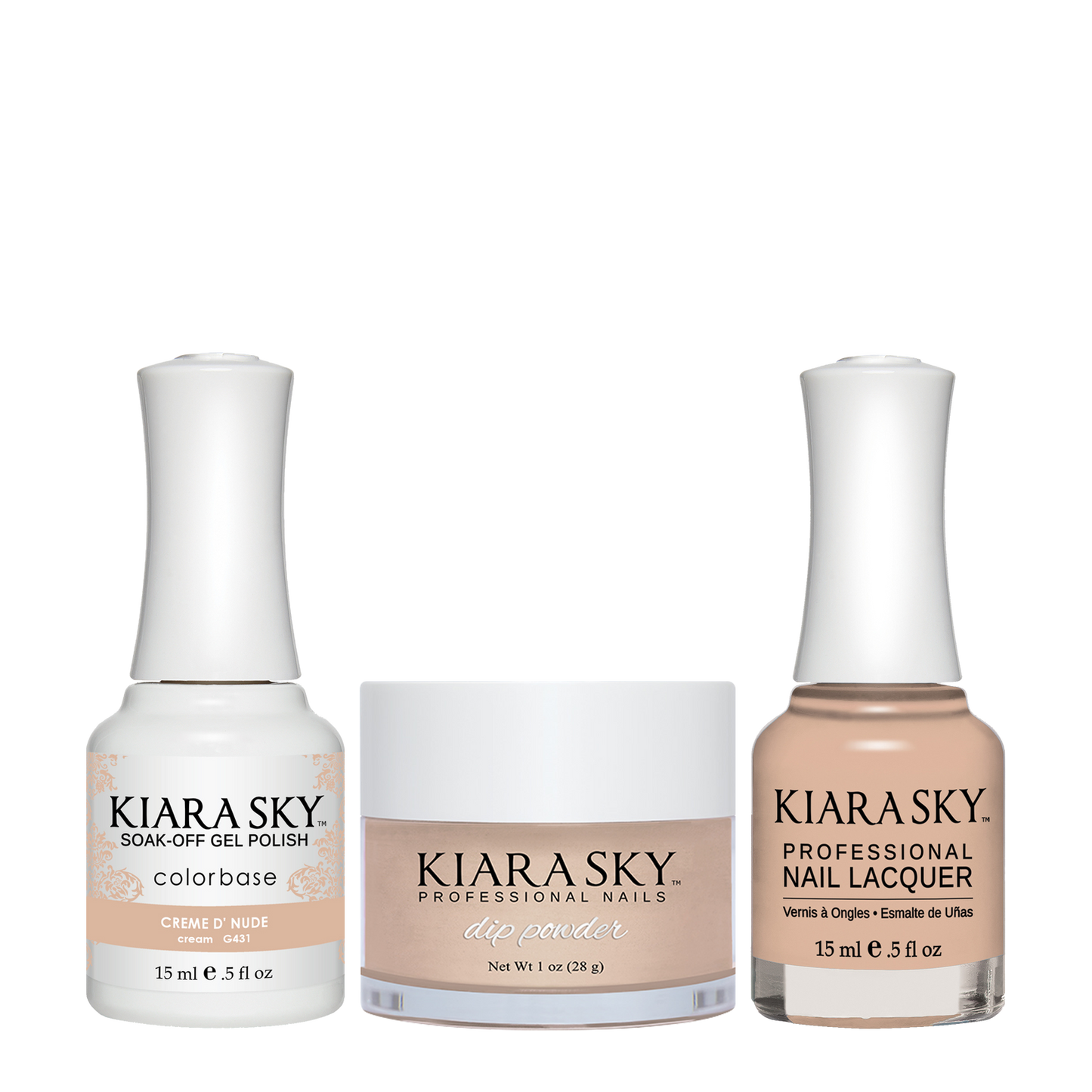 Kiara Sky 3in1 Dipping Powder + Gel Polish + Nail Lacquer, DGL 431, Creme D Nude