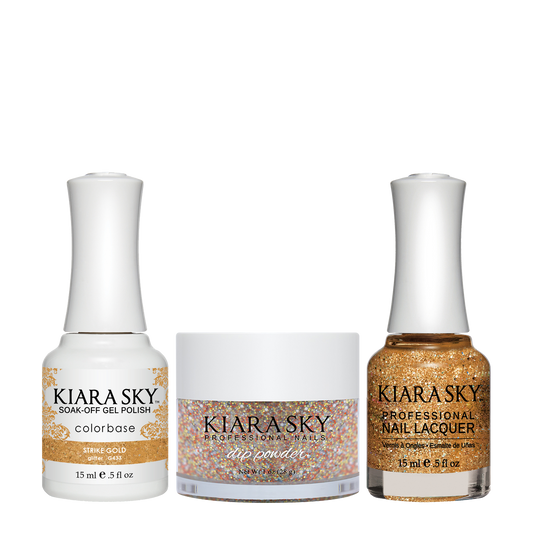 Kiara Sky 3in1 Dipping Powder + Gel Polish + Nail Lacquer, DGL 433, Strike Gold