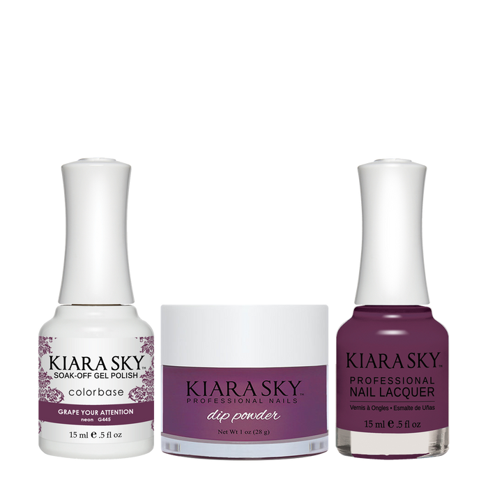 Kiara Sky 3in1 Dipping Powder + Gel Polish + Nail Lacquer, DGL 445, Grape Your Attention
