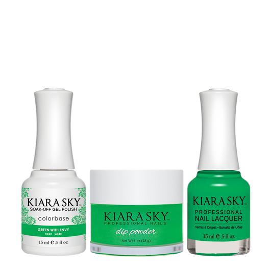 Kiara Sky 3in1 Dipping Powder + Gel Polish + Nail Lacquer, DGL 448, Green-With-Envy